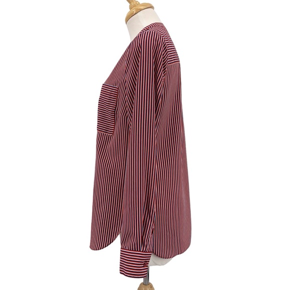 Cabi Franklin Blouse #5335, Red, White & Blue Striped Notch V-Neck Blouse, Small - Picture 4 of 16